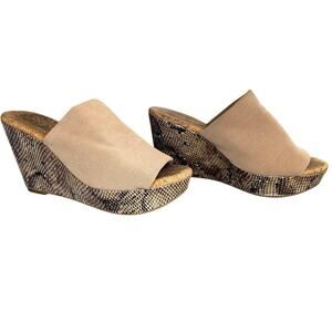 Lucky Brand Marilynn Cork Wedge Sandals Womens Sz 7 Snakeskin Comfort Stretch